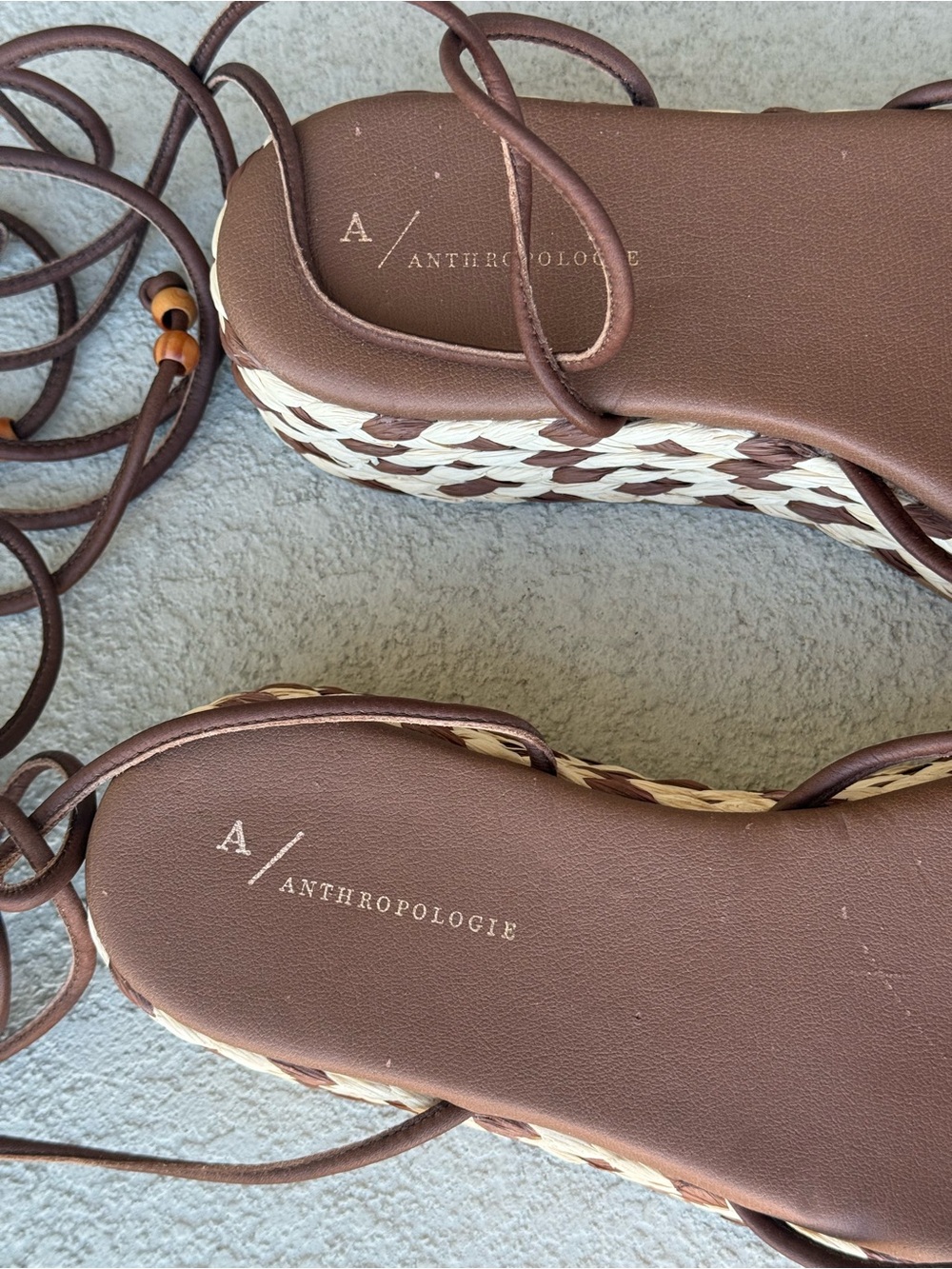 Anthropologie Platform Woven Raffia & Leather Lace Up Sandals Sz 40 US 9.5 Brown - Picture 6 of 14